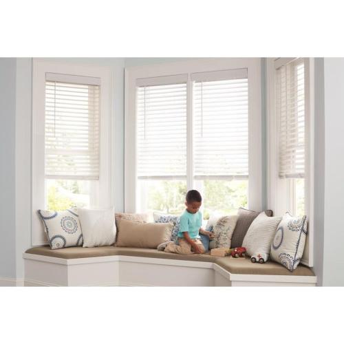 allen   roth Trim at Home 2-in Slat Width 29-in x 64-in Cordless White Faux Wood Room Darkening Plantation Blinds