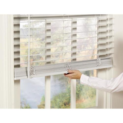 allen   roth Trim at Home 2-in Slat Width 29-in x 64-in Cordless White Faux Wood Room Darkening Plantation Blinds