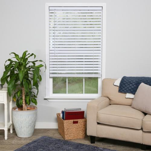 Project Source 2-in Slat Width 34-in x 64-in Cordless White Vinyl Room Darkening Plantation Blinds