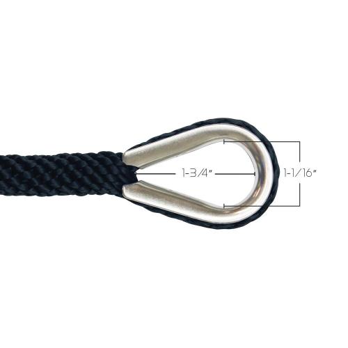 Extreme Max BoatTector Solid Braid MFP Anchor Line with Thimble- 3/8-in x 50-ft, Black