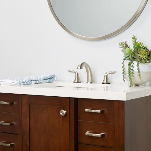 Project Source Dover Brushed Nickel 2-Handle Widespread WaterSense Bathroom Sink Faucet with Drain