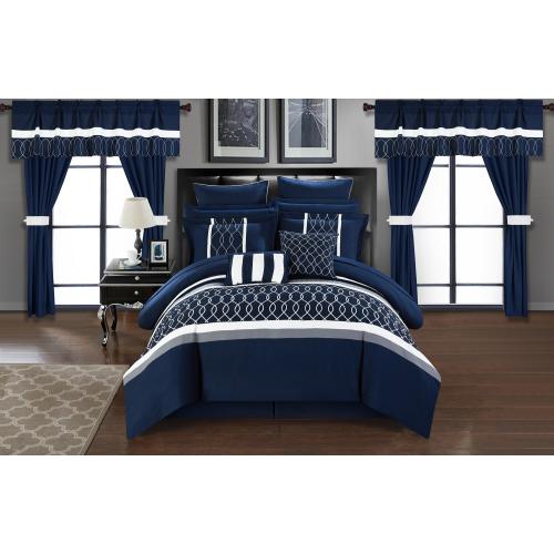 24-Piece Navy King Chic Home Design Dinah Comforter Set