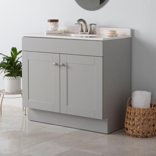 Project Source 36-in Gray Single Sink Bathroom Vanity with White Cultured Marble Top - without sink, see the pictures