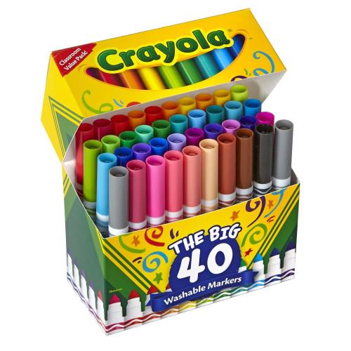 40Pack Crayola Washable Markers, Broad Line, Assorted Colors, Pack of 40