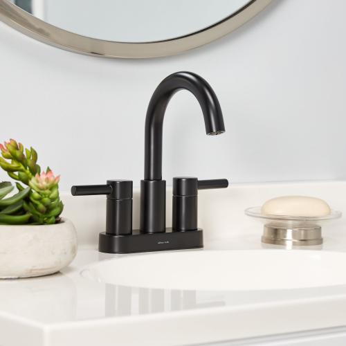 allen   roth Harlow Matte Black 2-Handle 4-in centerset WaterSense Bathroom Sink Faucet with Drain with Deck Plate