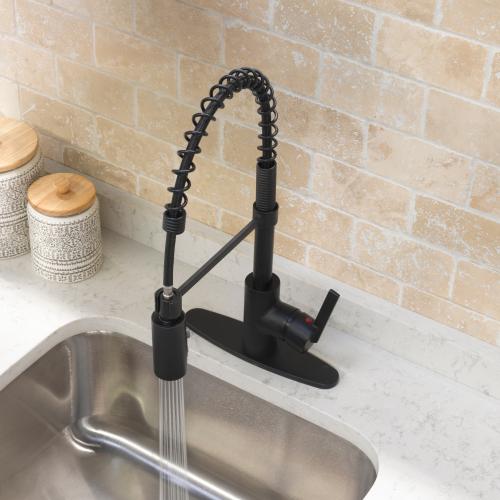 Project Source Flynt Matte Black 1-Handle Deck-mount Pull-down Handle Kitchen Faucet (Deck Plate Included)