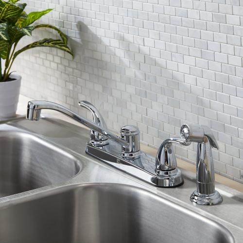 Project Source Dover Chrome 2-Handle Deck-mount Low-arc Handle Kitchen Faucet (Deck Plate Included)