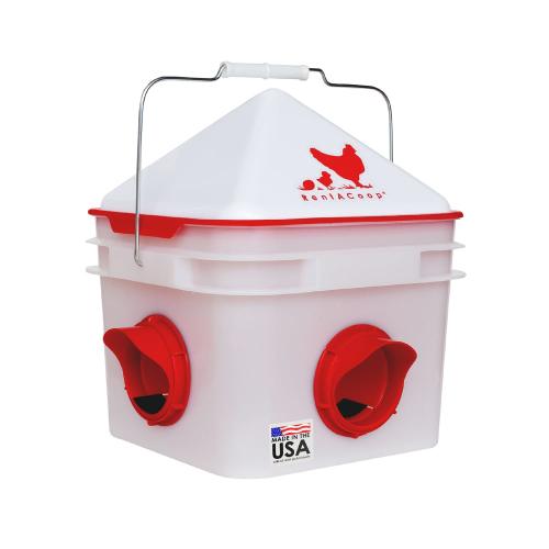 RentACoop, 10 Lb. Chick2Chicken 4-Port Poultry Feeder,Includes Anti-Roost Cone, Slider Port Cover, and Lid - Suitable for up to 20 Chicks & 12 Adult Chickens, Model# PL-2GAL-FEED