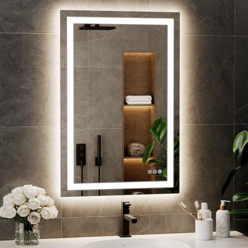 Led lighted bathroom mirror dimmable 3 colors vanity mirror with lights, anti-fog, tempered Glass (24 x 32)