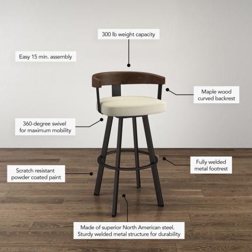 Drees Swivel Upholstered Counter & Bar Stool with Wood Backrest - Upholstery: Cream Bouclé Polyester ( broken the wood see the pictures)