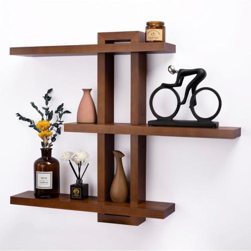 Variable Floating Shelves Wood Set Of 3, Cube Wall Mounted Shelves 28.35 Max, Wall Shelves For Living Room Bathroom Bedroom Farmhouse - Light Walnut Color - 28.35 X 23 X 4.3 Max