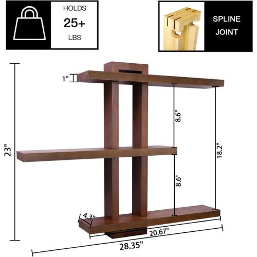 Variable Floating Shelves Wood Set Of 3, Cube Wall Mounted Shelves 28.35 Max, Wall Shelves For Living Room Bathroom Bedroom Farmhouse - Light Walnut Color - 28.35 X 23 X 4.3 Max