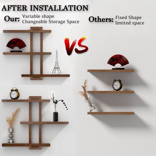 Variable Floating Shelves Wood Set Of 3, Cube Wall Mounted Shelves 28.35 Max, Wall Shelves For Living Room Bathroom Bedroom Farmhouse - Light Walnut Color - 28.35 X 23 X 4.3 Max