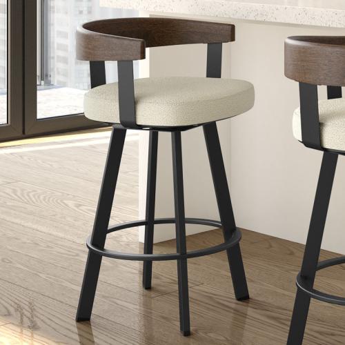 Drees Swivel Upholstered Counter & Bar Stool with Wood Backrest - Upholstery: Cream Bouclé Polyester ( broken the wood see the pictures)