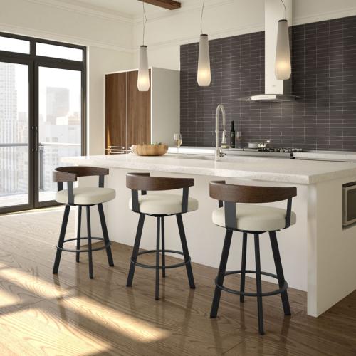 Drees Swivel Upholstered Counter & Bar Stool with Wood Backrest - Upholstery: Cream Bouclé Polyester ( broken the wood see the pictures)