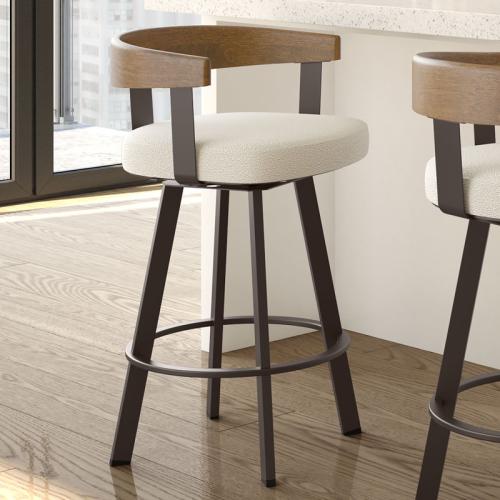 Drees Swivel Upholstered Counter & Bar Stool with Wood Backrest - Upholstery: Cream Bouclé Polyester ( broken the wood see the pictures)