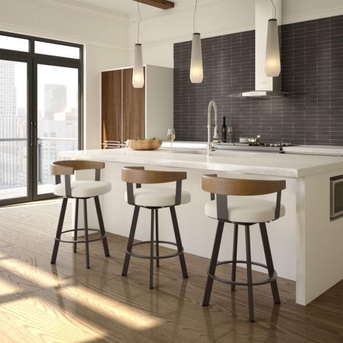 Drees Swivel Upholstered Counter & Bar Stool with Wood Backrest - Upholstery: Cream Bouclé Polyester ( broken the wood see the pictures)
