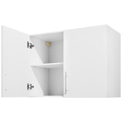 Laundry Room Wall Cabinet, 2-Tier Wall Mounted Hanging Cabinet with 2 Doors, Cupboard Organizer with Adjustable Shelf, for Bathroom, Kitchen, Garage, Laundry, 16 x 32 x 24 in (D x W x H), White