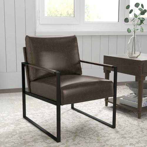 Achilina 24.6'' Wide Vintage Soft Vegan Leather Arm Accent Chair with Removable Backrest - Upholstery Color: Dark Gray