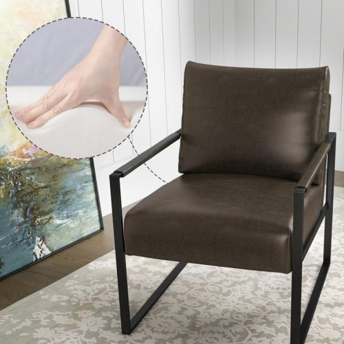 Achilina 24.6'' Wide Vintage Soft Vegan Leather Arm Accent Chair with Removable Backrest - Upholstery Color: Dark Gray
