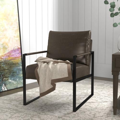 Achilina 24.6'' Wide Vintage Soft Vegan Leather Arm Accent Chair with Removable Backrest - Upholstery Color: Dark Gray