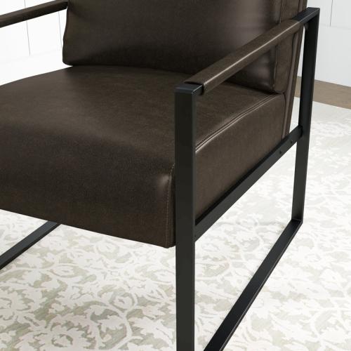 Achilina 24.6'' Wide Vintage Soft Vegan Leather Arm Accent Chair with Removable Backrest - Upholstery Color: Dark Gray