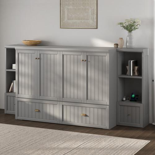 Wilkinson Farmhouse Murphy Bed with Bedside Tables, 3 Storage Drawers & Charging Station (1390 x675 x200 MM) (The Color is White ) (no test) (maybe missing the screws)