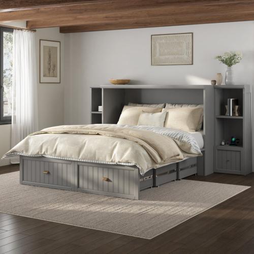 Wilkinson Farmhouse Murphy Bed with Bedside Tables, 3 Storage Drawers & Charging Station (1390 x675 x200 MM) (The Color is White ) (no test) (maybe missing the screws)