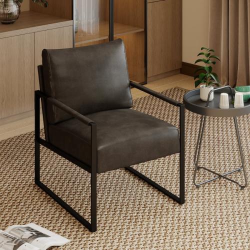 Achilina 24.6'' Wide Vintage Soft Vegan Leather Arm Accent Chair with Removable Backrest - Upholstery Color: Dark Gray