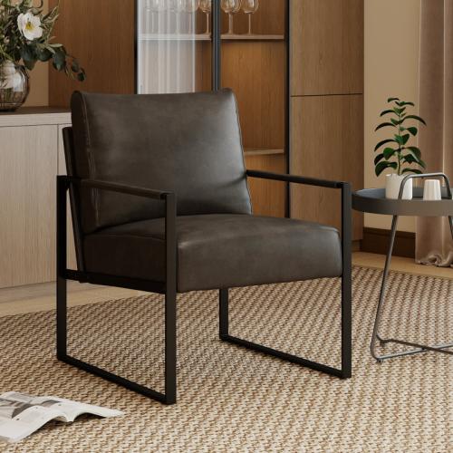 Achilina 24.6'' Wide Vintage Soft Vegan Leather Arm Accent Chair with Removable Backrest - Upholstery Color: Dark Gray