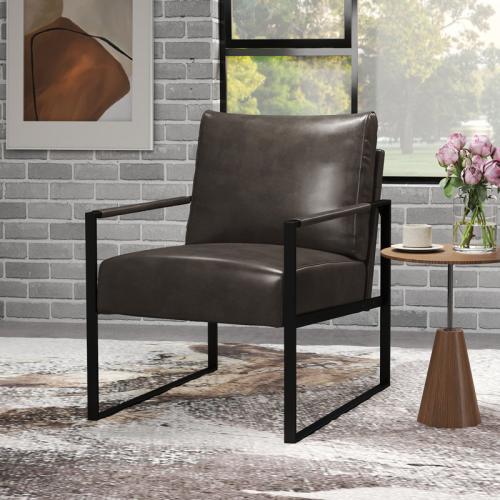Achilina 24.6'' Wide Vintage Soft Vegan Leather Arm Accent Chair with Removable Backrest - Upholstery Color: Dark Gray