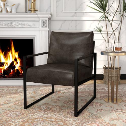 Achilina 24.6'' Wide Vintage Soft Vegan Leather Arm Accent Chair with Removable Backrest - Upholstery Color: Dark Gray