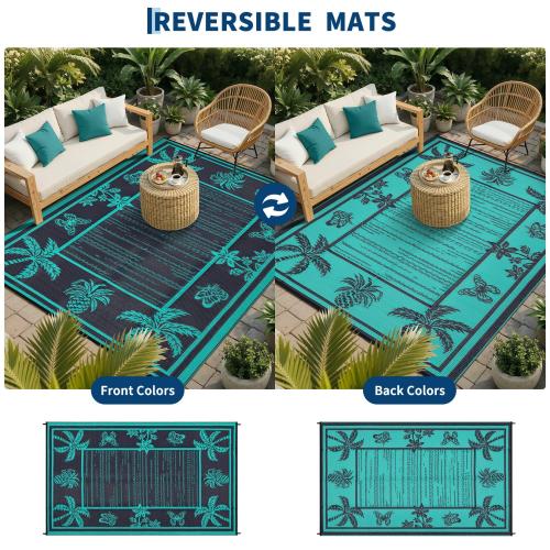 Garvee Outdoor Rug 9x12 Waterproof Reversible Plastic Straw Tropical Leaf Design UV-Resistant Patio Deck Camping Mat‼️found a small cut on the black bag but good condition ‼️