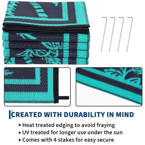 Garvee Outdoor Rug 9x12 Waterproof Reversible Plastic Straw Tropical Leaf Design UV-Resistant Patio Deck Camping Mat‼️found a small cut on the black bag but good condition ‼️