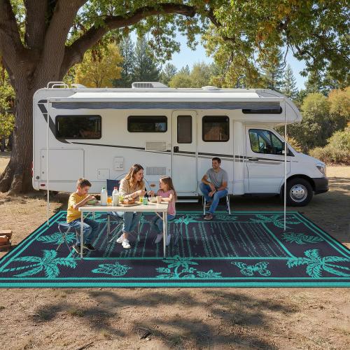 Garvee Outdoor Rug 9x12 Waterproof Reversible Plastic Straw Tropical Leaf Design UV-Resistant Patio Deck Camping Mat‼️found a small cut on the black bag but good condition ‼️