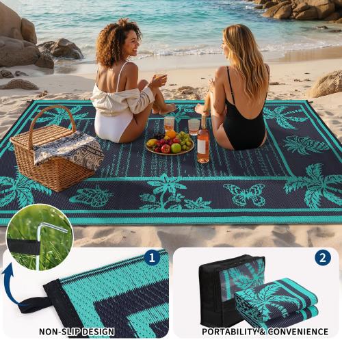 Garvee Outdoor Rug 9x12 Waterproof Reversible Plastic Straw Tropical Leaf Design UV-Resistant Patio Deck Camping Mat‼️found a small cut on the black bag but good condition ‼️