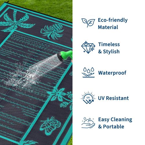 Garvee Outdoor Rug 9x12 Waterproof Reversible Plastic Straw Tropical Leaf Design UV-Resistant Patio Deck Camping Mat‼️found a small cut on the black bag but good condition ‼️