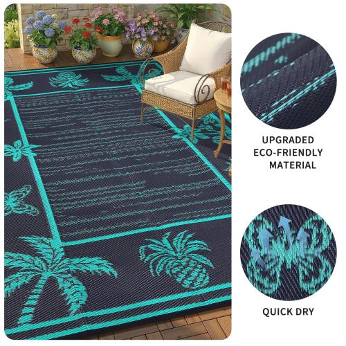 Garvee Outdoor Rug 9x12 Waterproof Reversible Plastic Straw Tropical Leaf Design UV-Resistant Patio Deck Camping Mat‼️found a small cut on the black bag but good condition ‼️