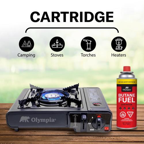 Olympia Red Butane Fuel 7.8 in. H X 8 in. W X 2.7 in. L 8 oz 3 pc