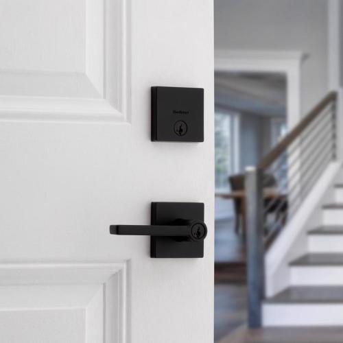 Kwikset Halifax Matte Black Zinc Lever and Single Cylinder Deadbolt ( no text )