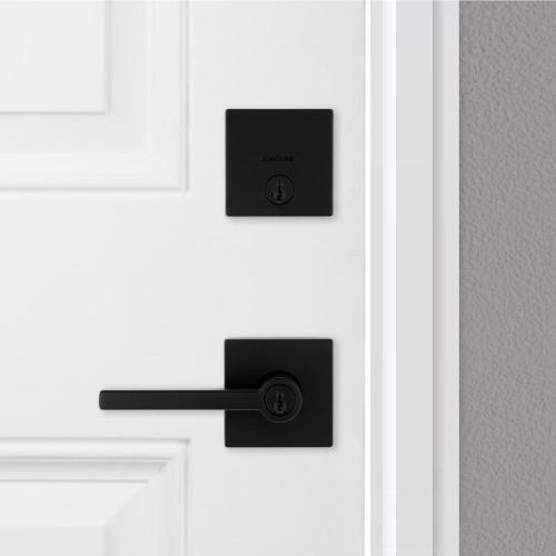 Kwikset Halifax Matte Black Zinc Lever and Single Cylinder Deadbolt ( no text )