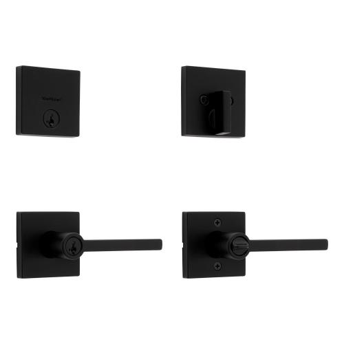 Kwikset Halifax Matte Black Zinc Lever and Single Cylinder Deadbolt ( no text )