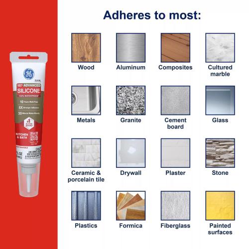 GE Advanced Clear Silicone 2 Kitchen and Bath Caulk Sealant 2.8 oz