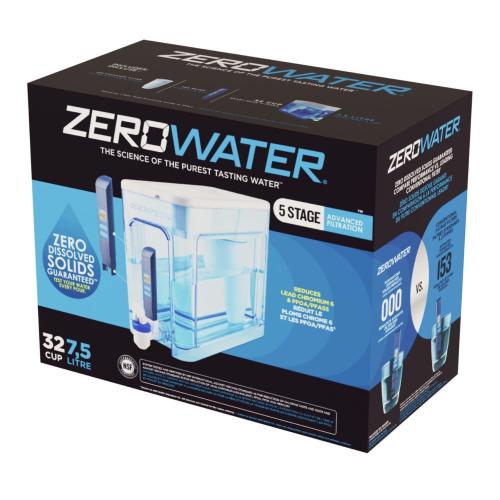 Size 32 cups ZeroWater Ready-Read 32 cups Blue/White Water Filtration Dispenser