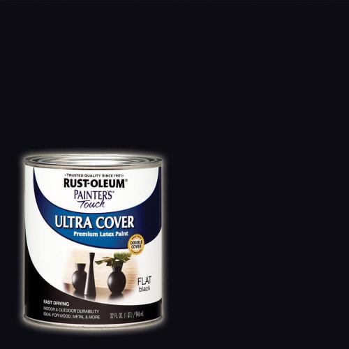 Size 1qt Color Black Rust-Oleum Painters Touch Ultra Cover Flat Black Water-Based Paint Exterior and Interior 1 qt