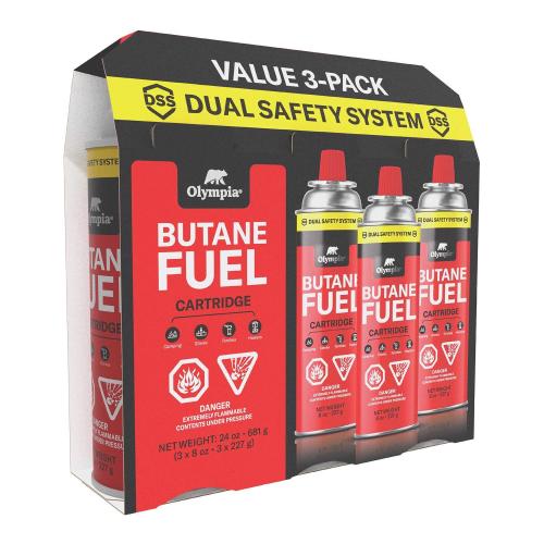Olympia Red Butane Fuel 7.8 in. H X 8 in. W X 2.7 in. L 8 oz 3 pc