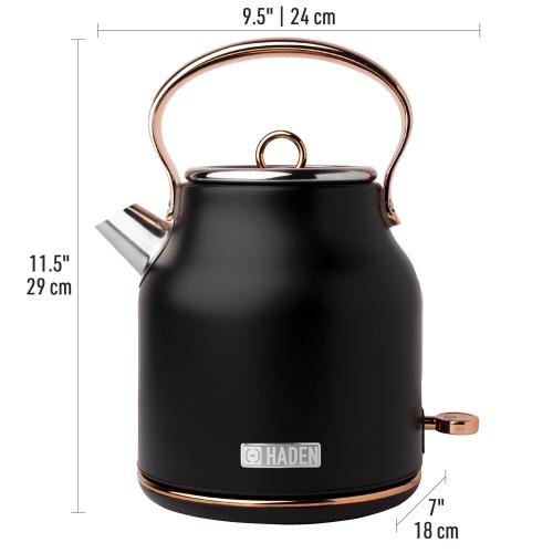 Haden Black/Silver Retro Stainless Steel 1.7 L Electric Tea Kettle