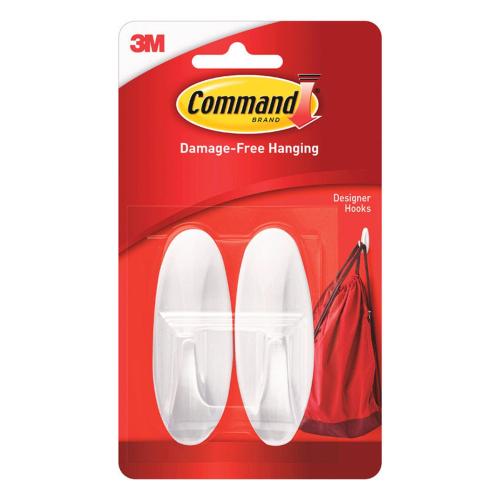 2pk, 4Ctn 3M Command Medium Plastic Designer Hooks 3.125 in. L