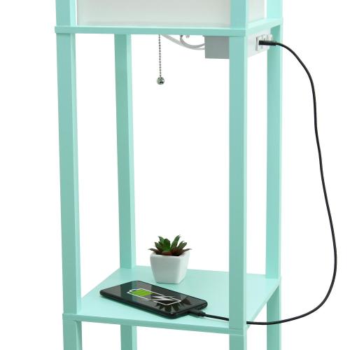 Simple Designs 62.5 in. Aqua Floor Lamp with USB Port