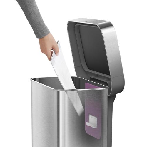 Simplehuman 45 L Metallic Silver Plastic/Stainless Steel Rectangular Trash Can